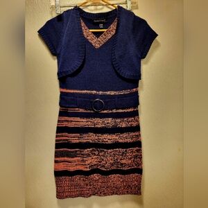 Frank Lyman Design Navy and Peach Sweater Dress